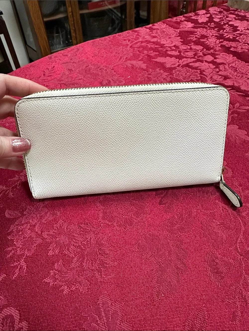 Coach Cream Pebbled Leather Long Zip Wallet